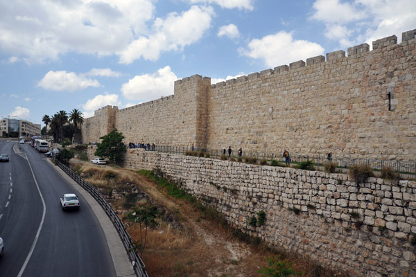 The Ottoman City Walls along the western side of the Old City running north from Jaffa Gate