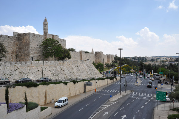 Looking south at the Citadel from the bridge leading from Jaffa Gate to the Mamilla Mall and West Jerusalem