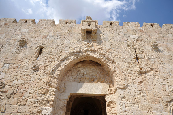 Zion Gate at the western end of the southern wall to the Old City scarred by hundreds of bullets from the 1948 Arab-Israeli War