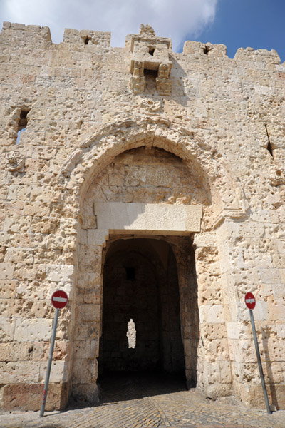 Bullet-ridden Zion Gate in the Ottoman city walls, Jerusalem