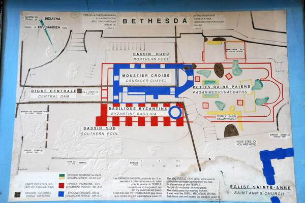 Map of the pools of Bethesda and the ruins of a Crusader chapel and Byznatine basilica to the NW of the Church of St. Anne