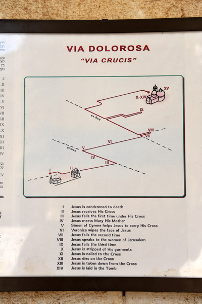 Route of the Via Dolorosa through the Old City, Jerusalem