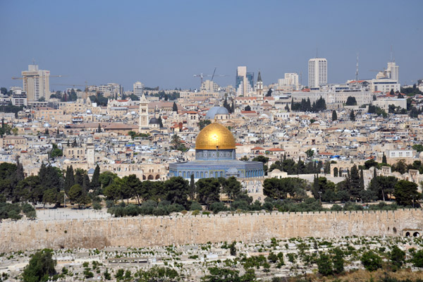 Classic view of the Old City of Jerusalem and the Dome of the Rock from the Mount of Olives
