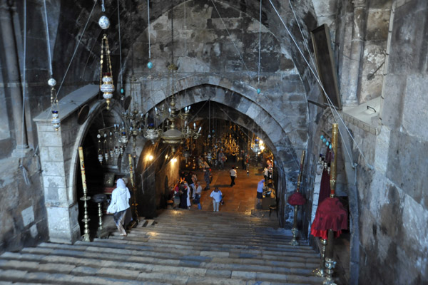 Descending down into the Tomb of the Virgin Mary