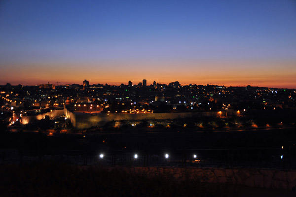 Night falls over Jerusalem from the Mount of Olives