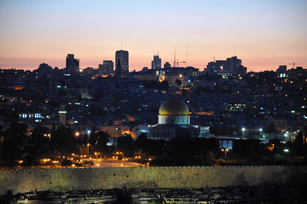 The Dome of the Rock at dusk from the Mount of Olives