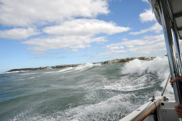 Fighting through the heavy surf to get out of Kleinbaai