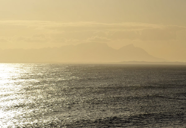 View across False Bay to Table Mountain in Cape Town