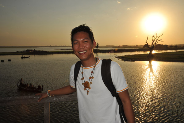 Dennis with Lake Taungthaman at sunset, Amarapura