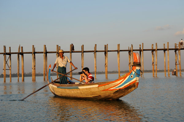 Boat in front of the Teak Bridge, Amarapura