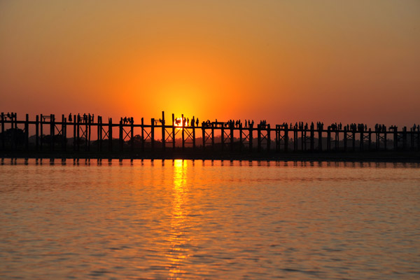 Sun setting behind the Teak Bridge, Amarapura