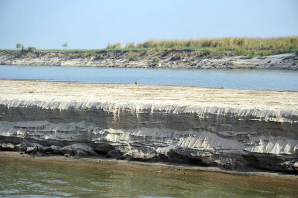 Sandbar exposed by the low water level of the Irrawaddy River in the dry season