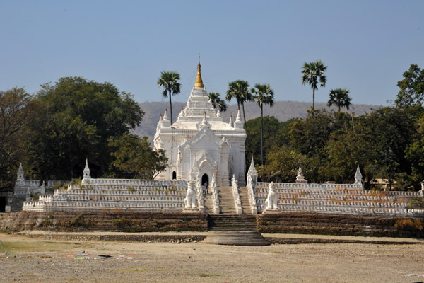 White stupa of Settawa Paya on a 5-level terrace on the banks of the Irrawaddy River at Mingun