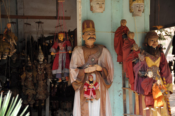 Handmade Burmese puppets in a shop in Mingun