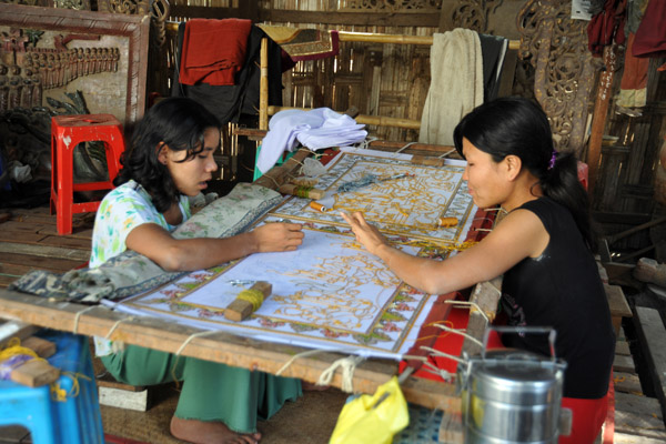 Embroidery workshop at Soe Moe Myanmar Traditional Handicrafts, Mandalay