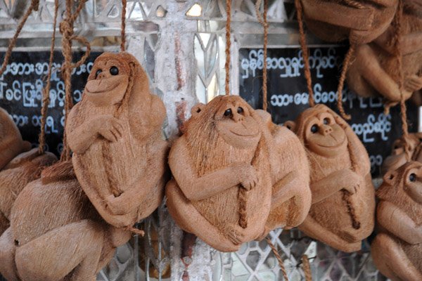 Not all Mandalay handicrafts are so serious - coconut monkeys at Mandalay Hill