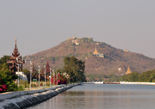 Eastern palace moat with Mandalay Hill