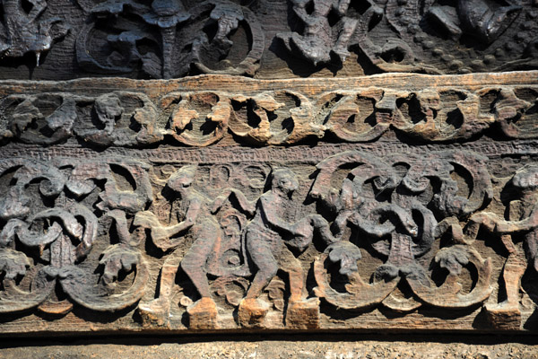 Some of the teak carvings are rather weather-worn