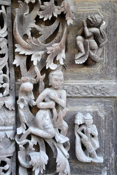 Teak wood carving, Shwenanday Kyaung, Mandalay