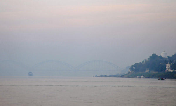 The New Sagaing Bridge emerges from the haze