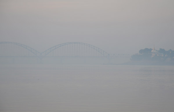 New Sagaing Bridge over the Irrawaddy River on a misty morning