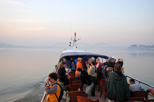 Passengers of the Malikha Ferry on deck as we pass Sagaing