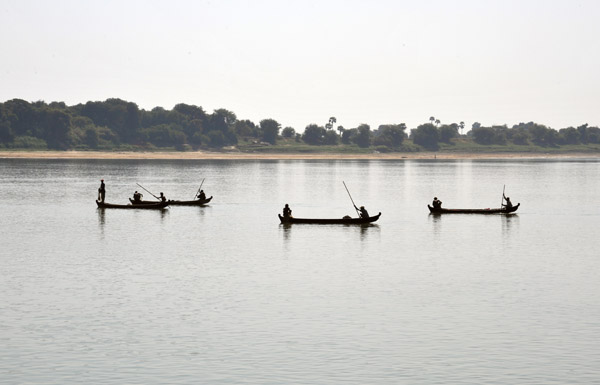 Small fishing boats on the Irrawaddy River