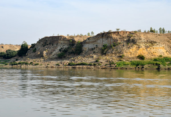 Left bank cliffs on the Irrawaddy River in range of Bagan