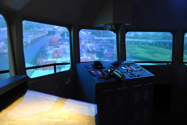 Panama Canal Museum - simulation of a container ship transiting the Miraflores locks