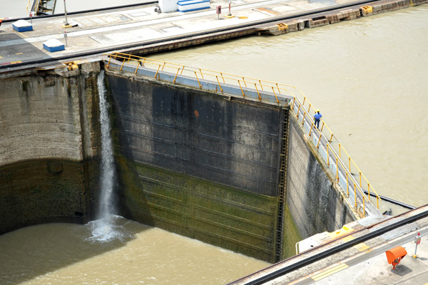 Massive gates between the stages of the locks at Miraflores