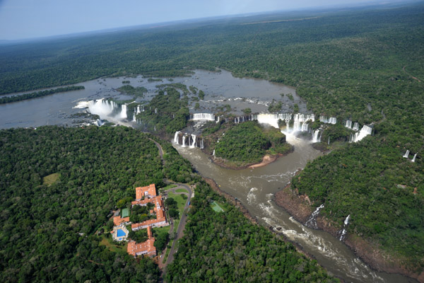 Iguau Falls aerial with Hotel das Cataratas, Brazil
