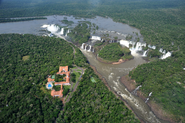 Iguau Falls aerial with Hotel das Cataratas, Brazil