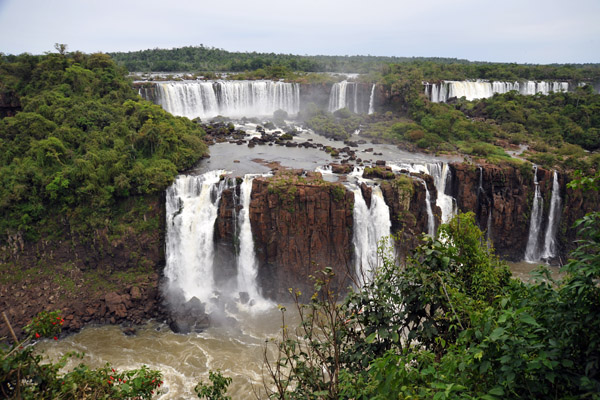Iguau Falls drops over two main cliffs at the edge of the Paran Plateau
