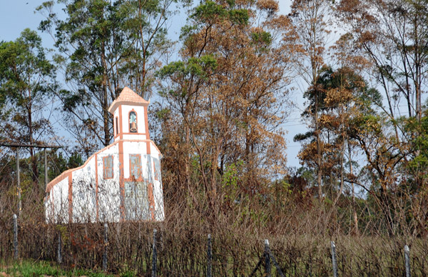 Roadside cutout of a typical Minas Gerais colonial church, sign of things to come along the Estrada Real
