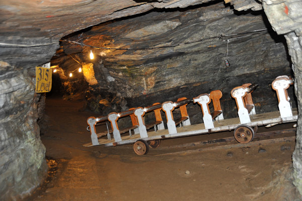 The passenger trolly at the bottom of the mine