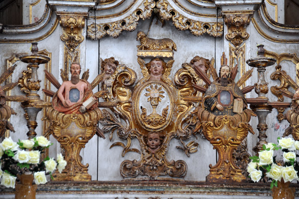Detail of religious woodcarving of Aleijadinho, Igreja So Francisco de Assis, Mariana