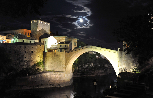Mostar at night is wonderful after all the day-trippers from the Croatia are bussed back to the coast