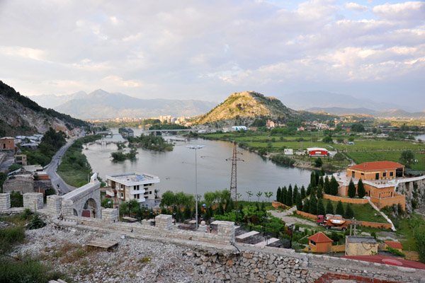 View of the Bun River and Rozafa Castle from a series of terraces built into the hillside
