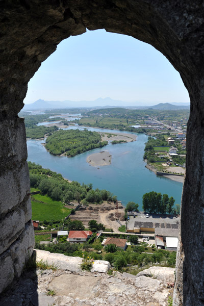 View through a window of the Drinit River