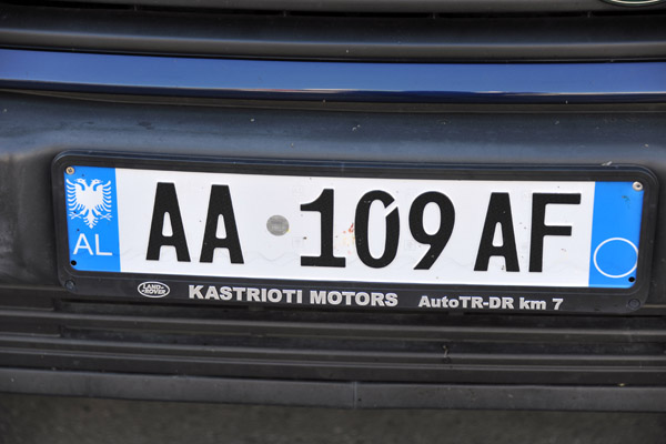 The new blue style Albanian license plate without region codes