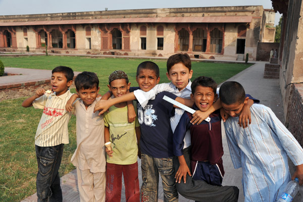 A group of Pakistani boys in Jahangir's Quadrangle, Lahore Fort