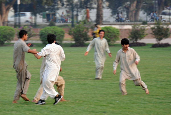 A game of soccer in Iqbal Park, Lahore
