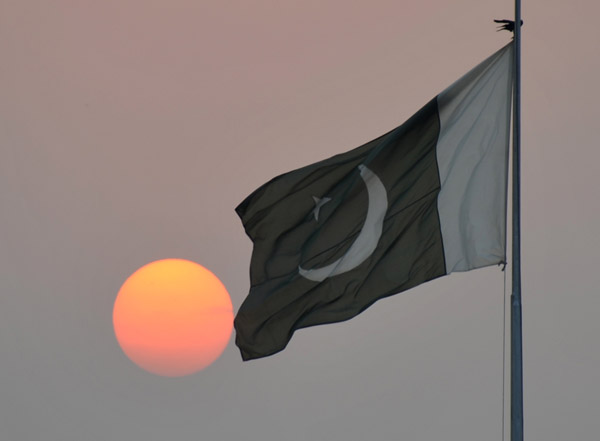 Sunset with the Pakistani flag, Lahore