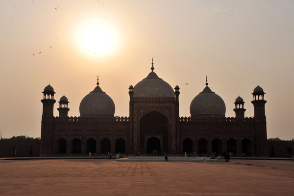Inside the giant courtyard of Badshahi Mosque, 528 ft square