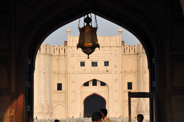 Looking through the gate of the Badshahi Mosque looking across to the Alamgiri Gate of Lahore Fort