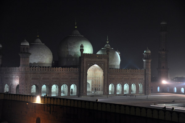 Prayer Hall of Badshahi Mosque at night
