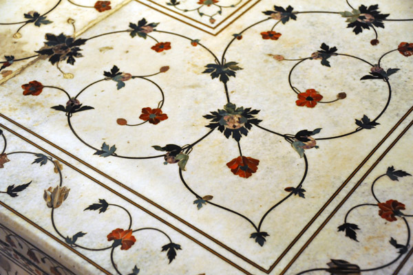 Inlaid flower mosaics were also used by Shah Jahan for the Taj Mahal