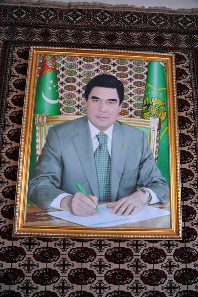 Official portrait of the President of Turkmenistan at a hotel in Daşoguz