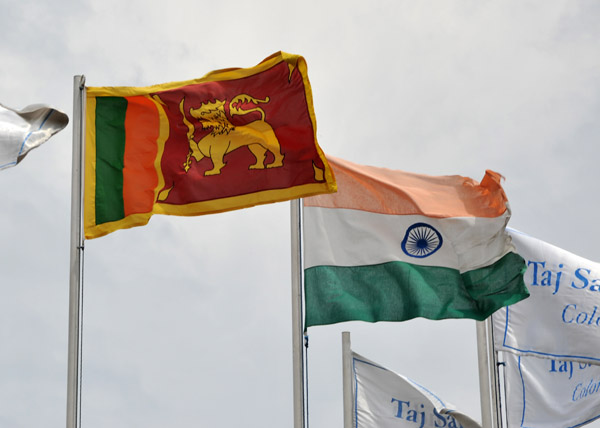 Flags in front of the Taj Samudra Hotel