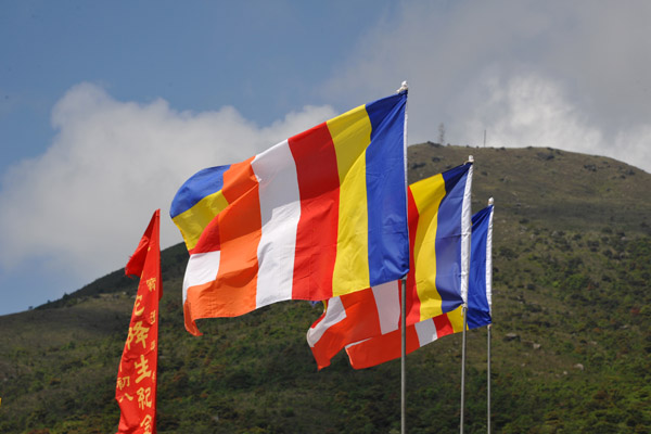 Buddhist flags around the circle, Ngong Ping